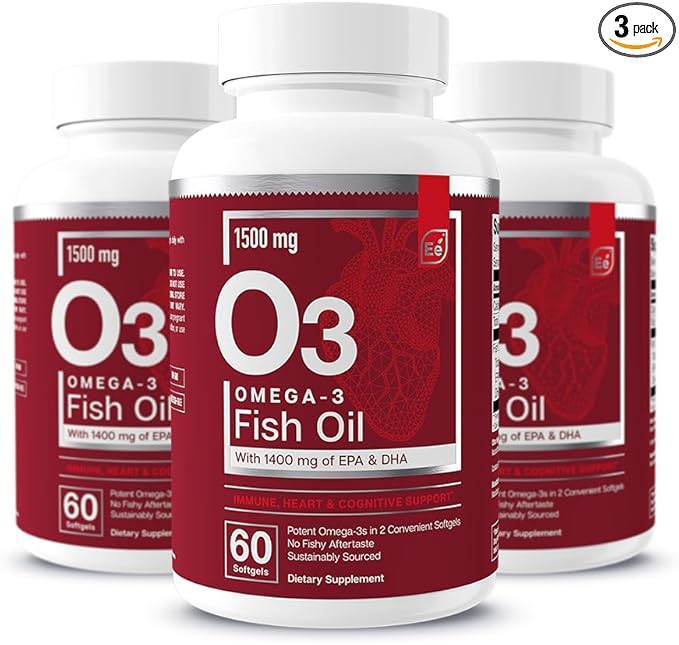 Essential Elements Omega-3 Fish Oil Supplement with EPA & DHA | Fatty Acids for Immune, Heart & Cognitive Support | 60 Softgels (3-Pack)