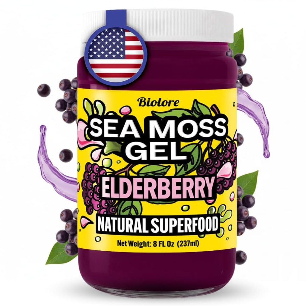 Biolore Sea Moss Gel – Elderberry, Made in USA, No Added Sugar, Rich in Vitamins & Minerals, Vegan Superfood, Seamoss Jam & Spread Gift (8 oz)