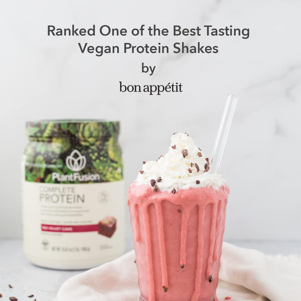PlantFusion Complete Vegan Protein Powder - Plant Based Protein Powder With BCAAs, Digestive Enzymes and Pea Protein - Keto, Gluten Free, Soy Free, Non-Dairy, No Sugar, Non-GMO - Red Velvet 1 lb