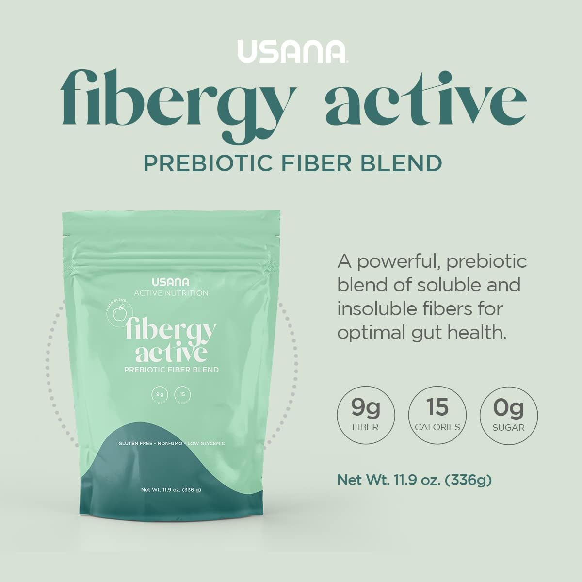 USANA Fibergy Active with Prebiotic Fiber for Gut Health – Non-GMO – Gluten Free – Low Glycemic – 336 Grams - 28 Servings