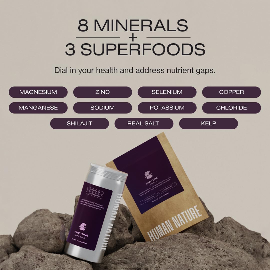Human Nature Fine Tune: Multipurpose Daily Supplement for Focus, Digestive Health & More, with Ancient Minerals, Himalayan Shilajit, Real Salt, & Kelp