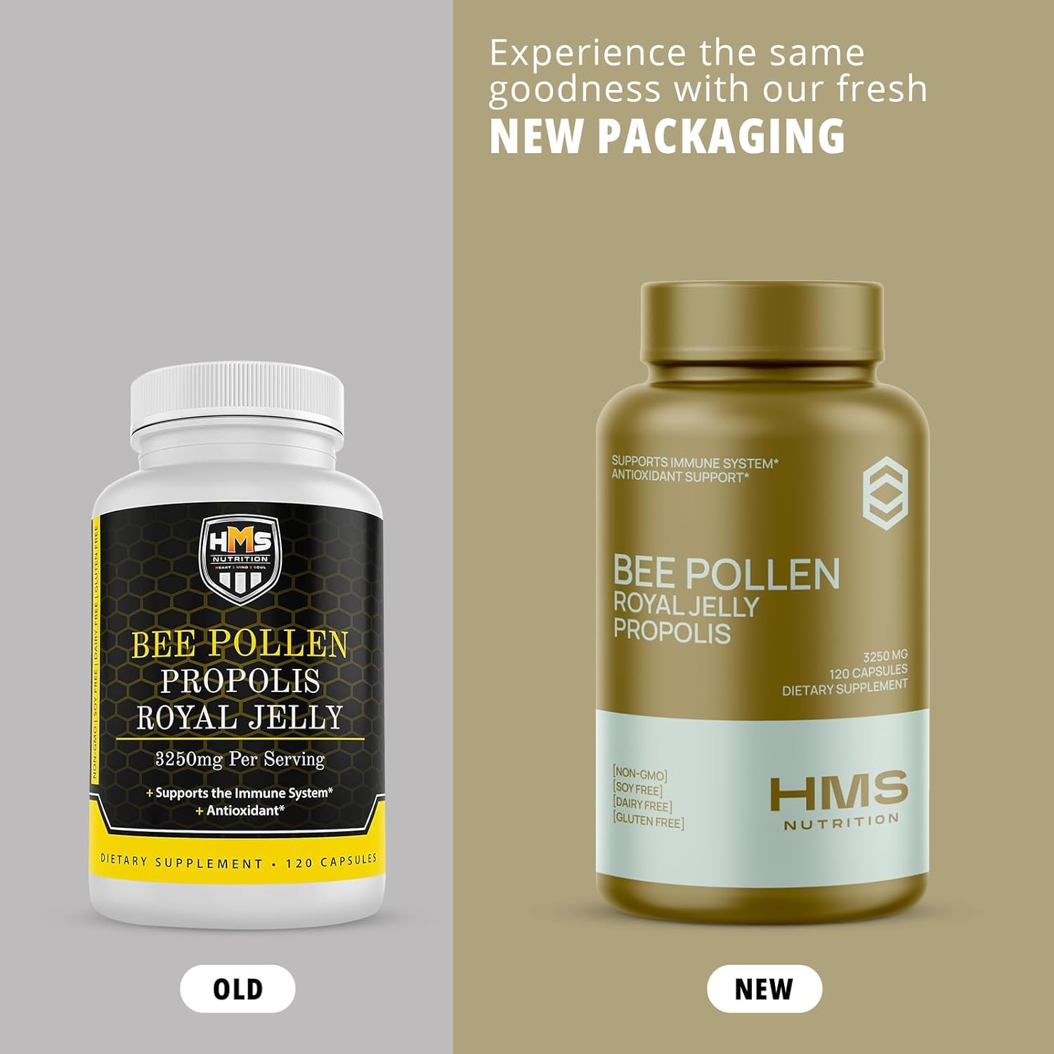 Premium Bee Pollen Daily Dietary Supplement - Includes Propolis & Royal Jelly - 3250mg Non-GMO, 120 Vegetarian Capsules - 30 Day Supply