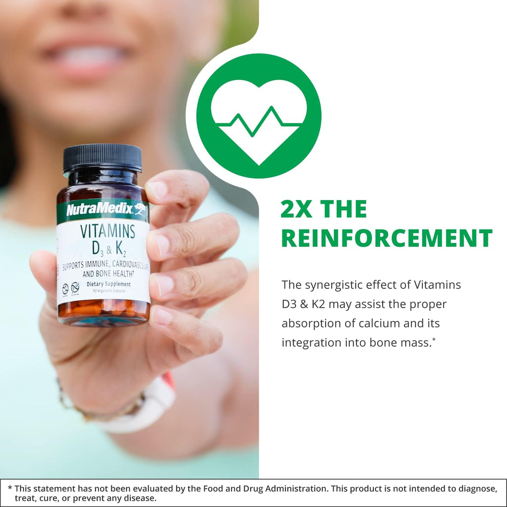 NutraMedix Vitamin D3 and K2 Immune Support Supplement for Women & Men - Help Support Heart Health - Can Assist with Calcium Metabolism (90 Capsules)