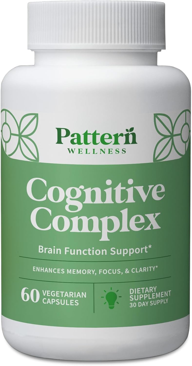Pattern Wellness Cognitive Complex Supplement – Supports Memory, Focus, Mental Clarity, and Brain Health – Lion’s Mane, Bacopa, B Vitamins – 60 Vegetarian Capsules