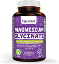 Feel Great Magnesium Bisglycinate – High Absorption, Buffered & Chelated Magnesium for Muscle, Bone & Joint Support – 60 Easy-to-Swallow Vegan Capsules
