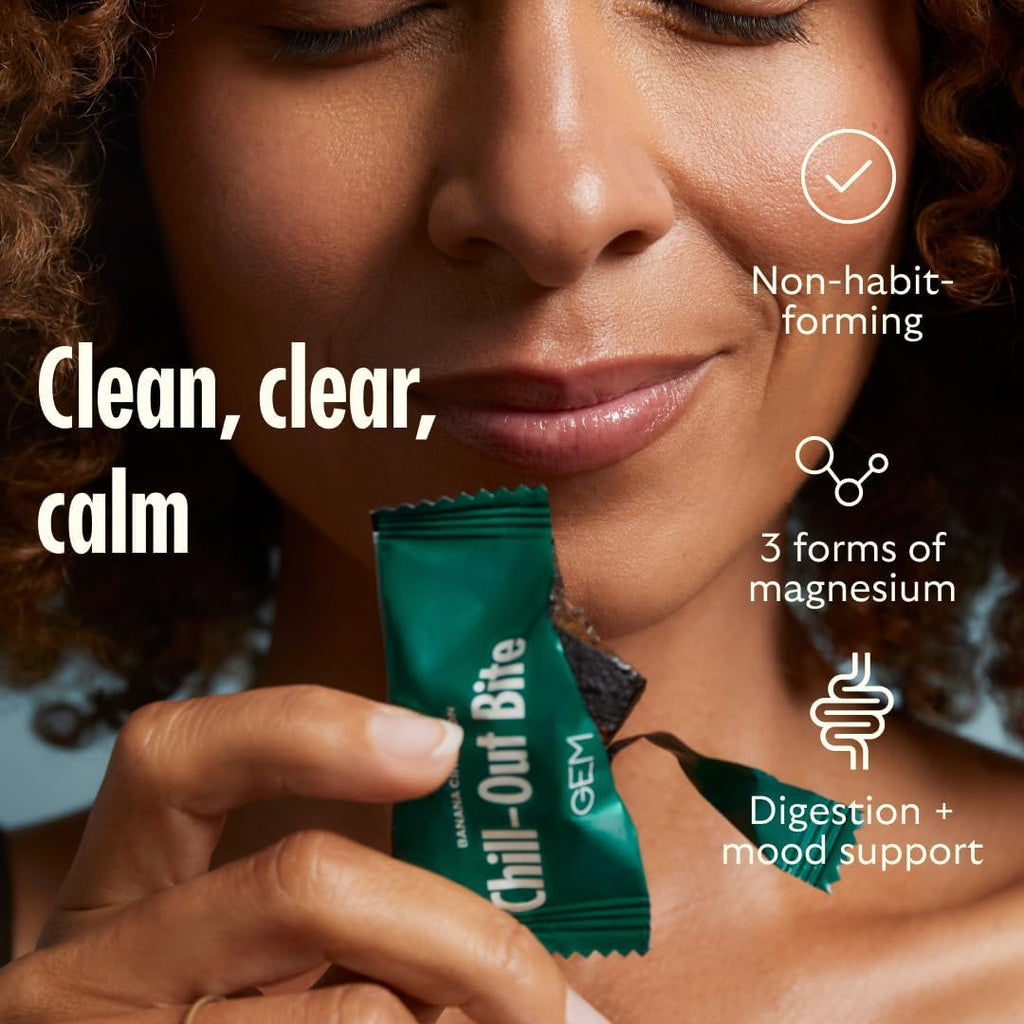 GEM Chill-Out Calm Bite | Supports Calm Mind & Clarity | Magnesium L-Threonate, Golden Chlorella, Lemon Balm | Holistic Non-Habit Forming | Gluten Free, Soy Free, Banana Cinnamon (7 Count)