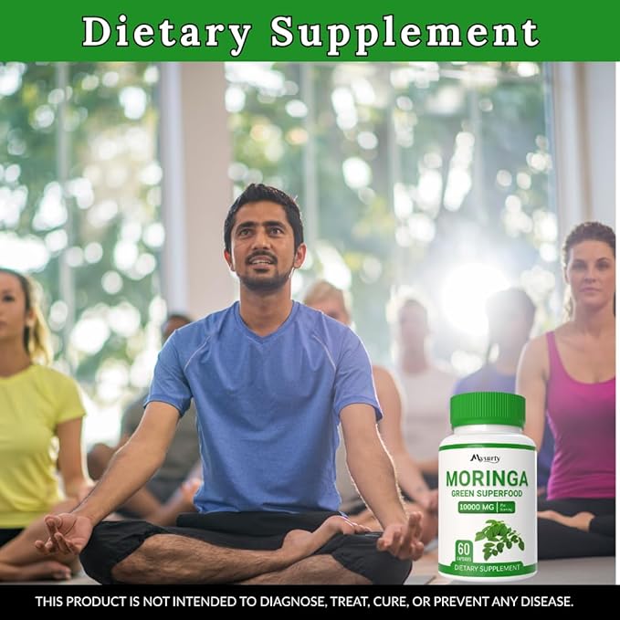 Moringa Capsules | Moringa Powder Organic | Moringa Supplement | 10000MG Moringa Leaf Extract, Complete Green Superfood, Skin & Health, Immune System-60 Count (Pack-5)