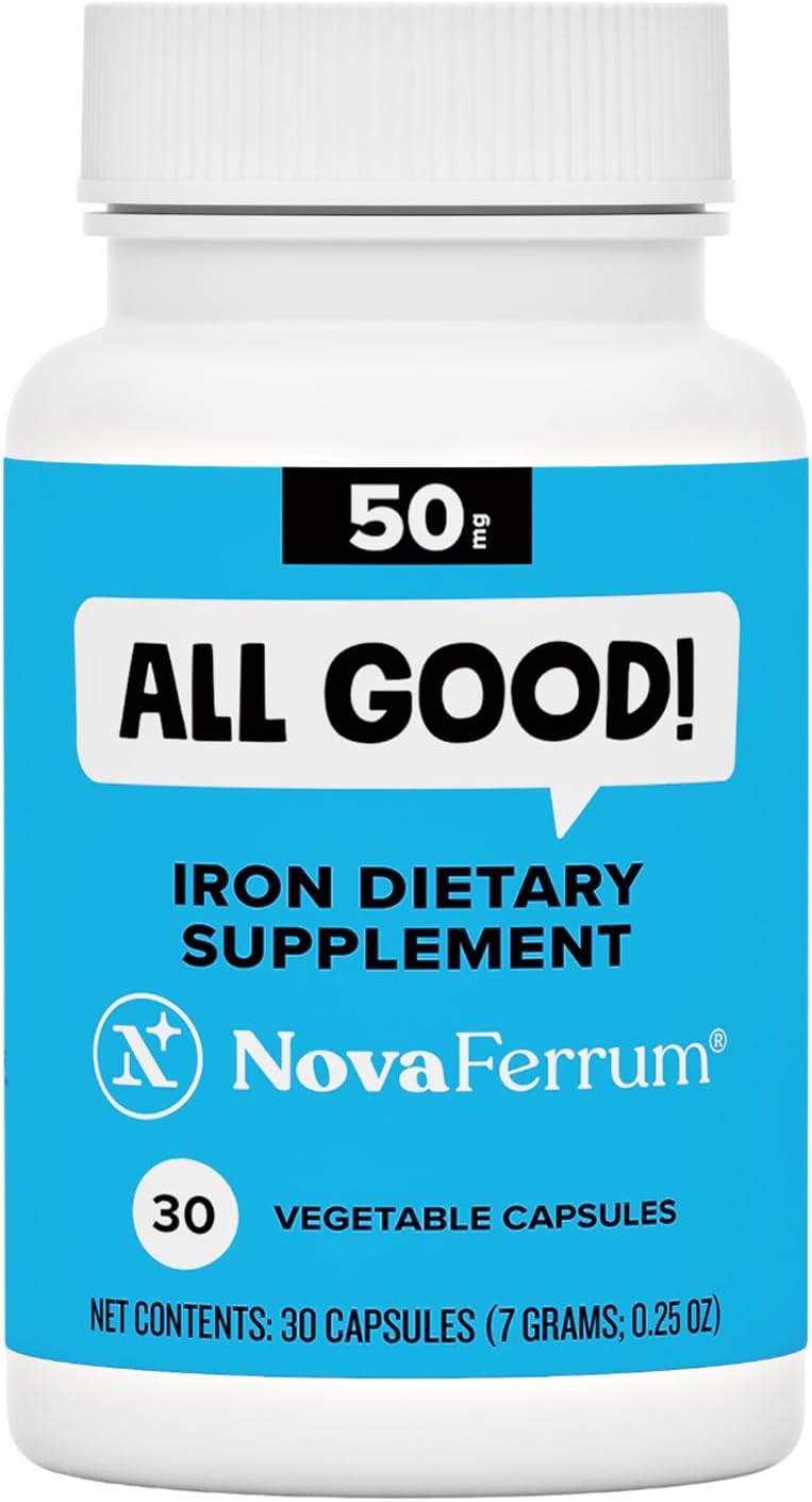 NovaFerrum All Good | Iron Capsule Supplements for Adults | Anemia | 50mg of Iron | 30 Servings | Sugar Free | Vegan | Gluten Free