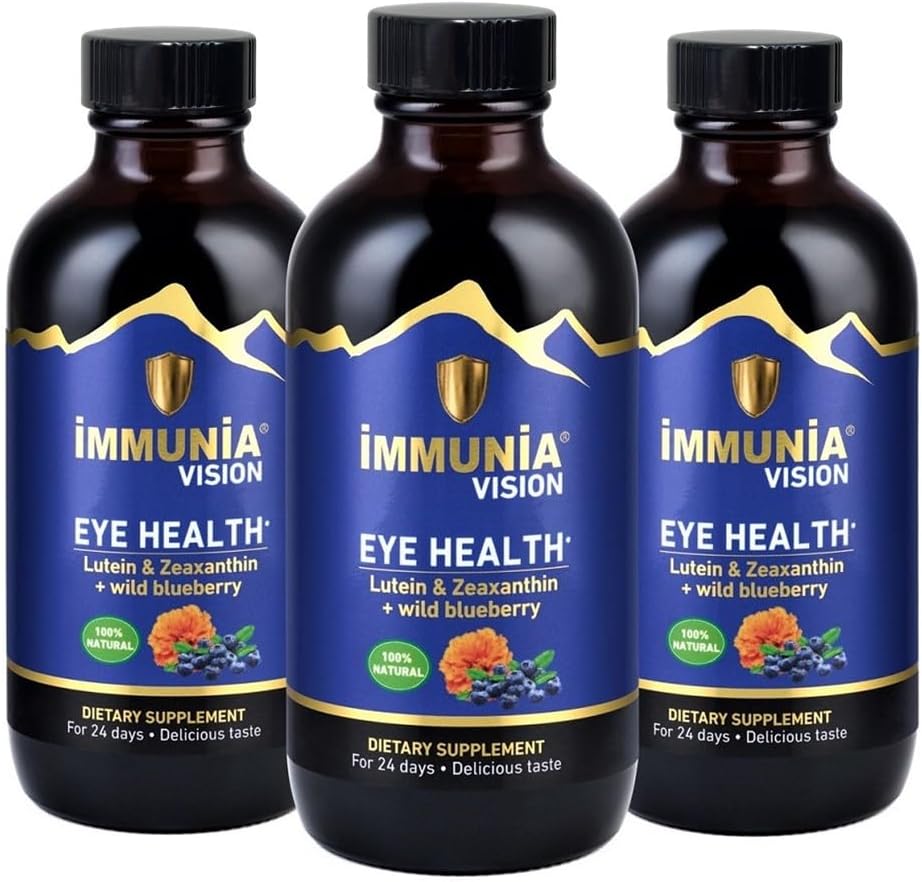 Immunia Vision. Lutein, Wild Blueberry, and Elderberry Concentrate. Eye Health Antioxidant Supplement. Concentrated Formula. Delicious Taste. 5 ml/Day. (3-Pack)
