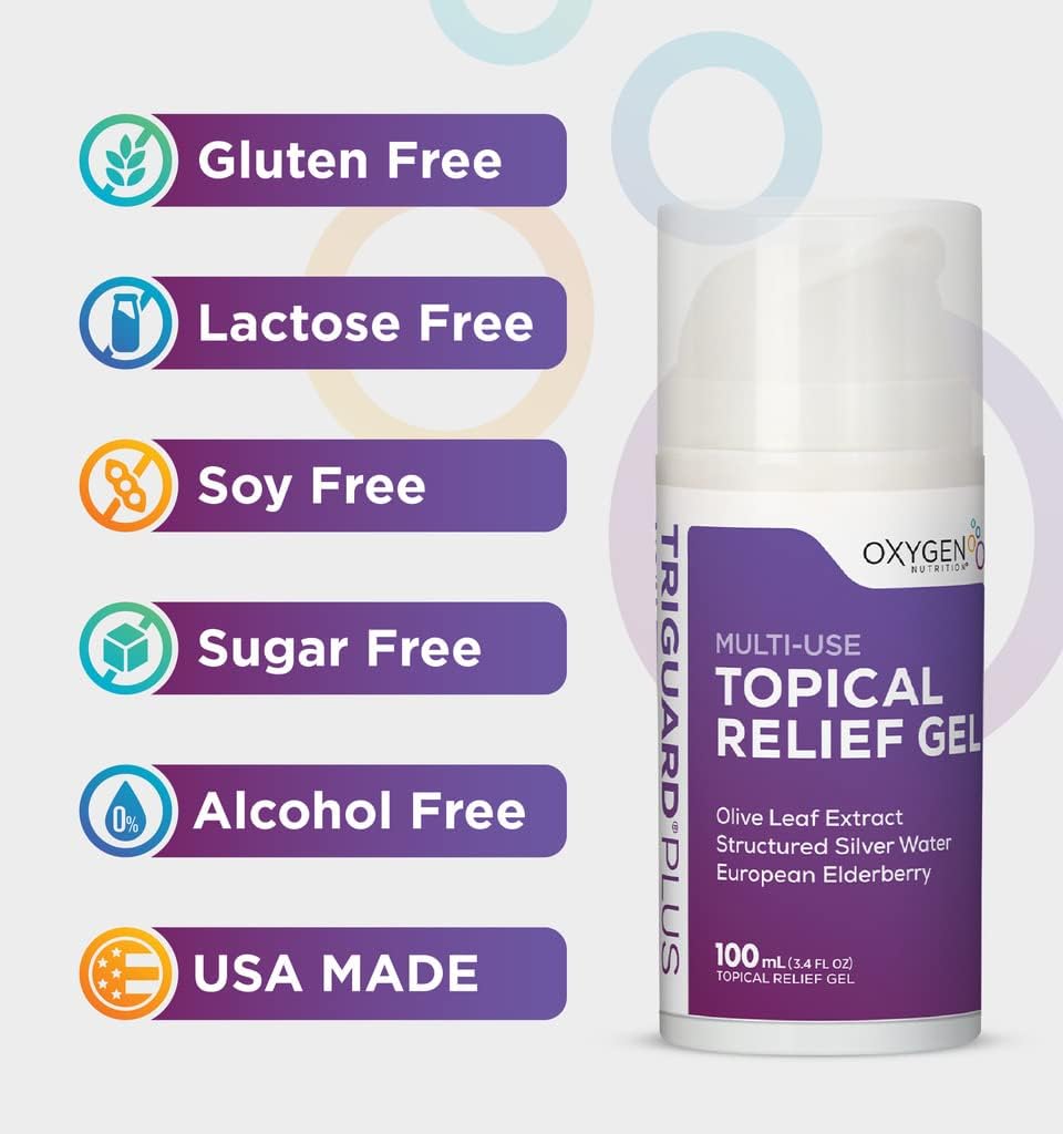 TriGuard Plus Colloidal Silver Topical Recovery Gel Natural Structured Silver Water & European Elderberry 3.4oz / 100ml
