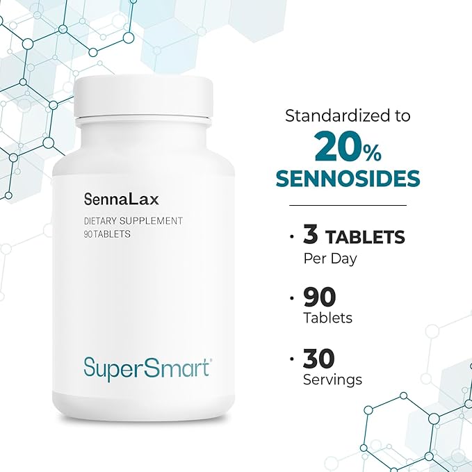 Supersmart SennaLax (Advanced Formula) - Senna Leaf Extract Supplement with Magnesium Citrate | Vegan & Gluten Free - 90 Tablets