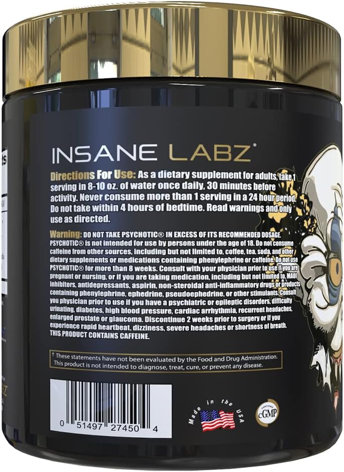 Insane Labz Psychotic Gold, High Stimulant Pre Workout Powder, Extreme Lasting Energy Focus, Pumps and Endurance with Beta Alanine, DMAE Bitartrate, NO Booster (35 Servings, Grape)