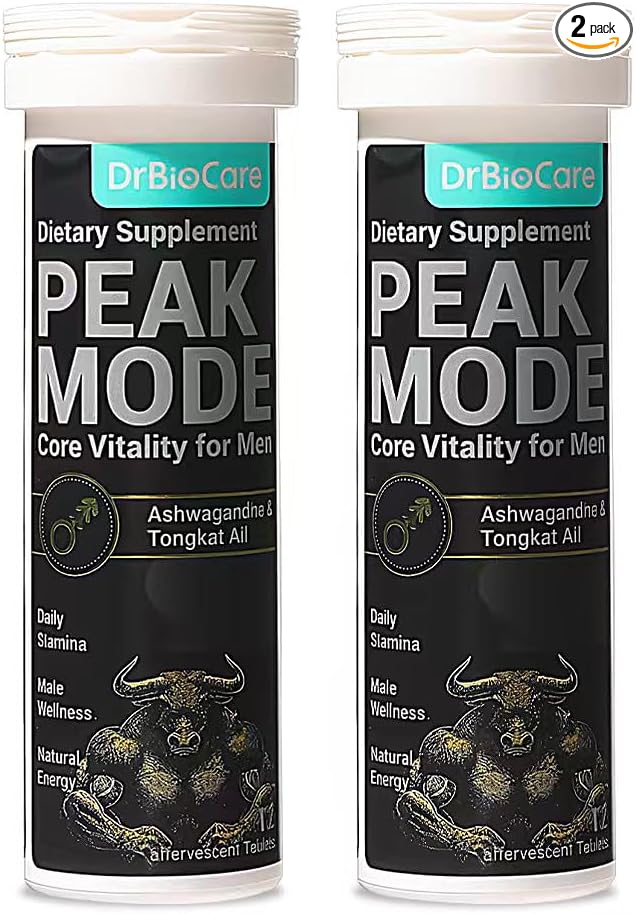 DrBioCare Peak Mode Core Vitality for Men 7-in-1 Effervescent Tablets | Tongkat Ali, Maca & L-Arginine，Ashwagandha, | Boost Stamina, Drive & Blood Flow for Good Performance | Berry Flavor 24 Tablets