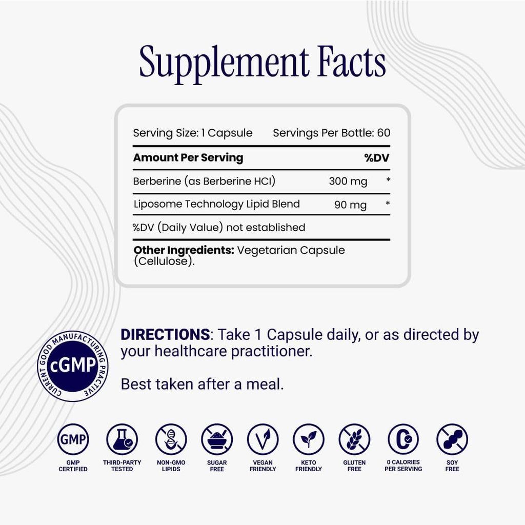 Liposomal Berberine Capsules - Ultra High Absorption Supplement – Supports Immune Function, Gut Health and Metabolic and Cardiovascular Health (60 Capsules)