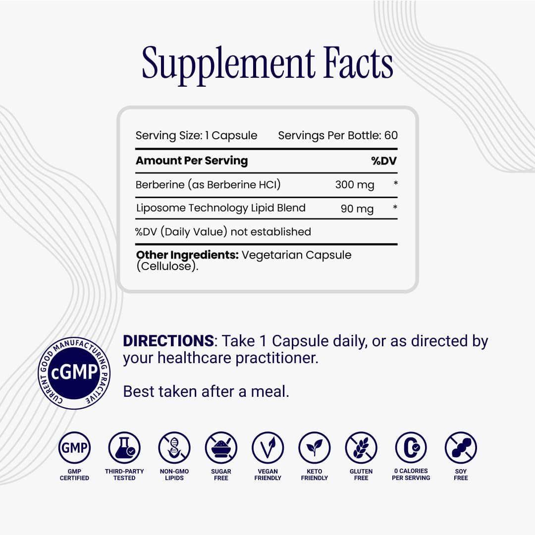 Liposomal Berberine Capsules - Ultra High Absorption Supplement – Supports Immune Function, Gut Health and Metabolic and Cardiovascular Health (60 Capsules)