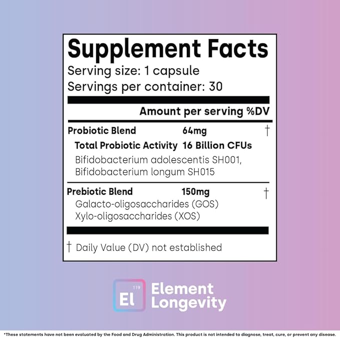 Human Strain Bifidobacterium Adolescentis Probiotic | Fewer Urgent Bowel Movements, Reduced Bloating/Gas, & Digestion Support | Clinically Studied Synbiotic | 30ct (30 Day Supply)