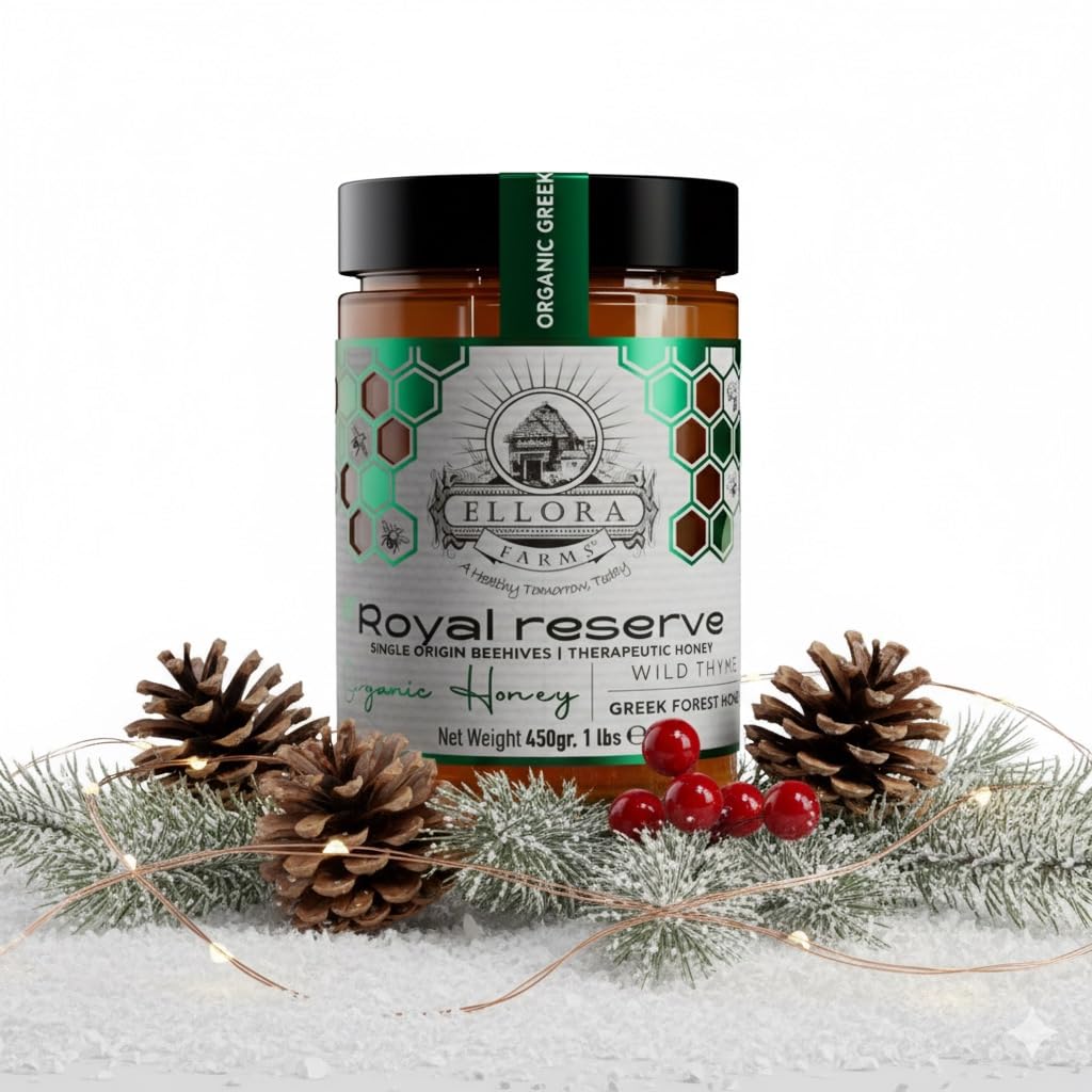 Ellora Farms Organic Honey, Wild Thyme Organic Honey Raw Unfiltered, Preservative and Additive Free, 2025 Paris and Dubai Gold Awards Winner, Gift Pack with Dipper - 450 g