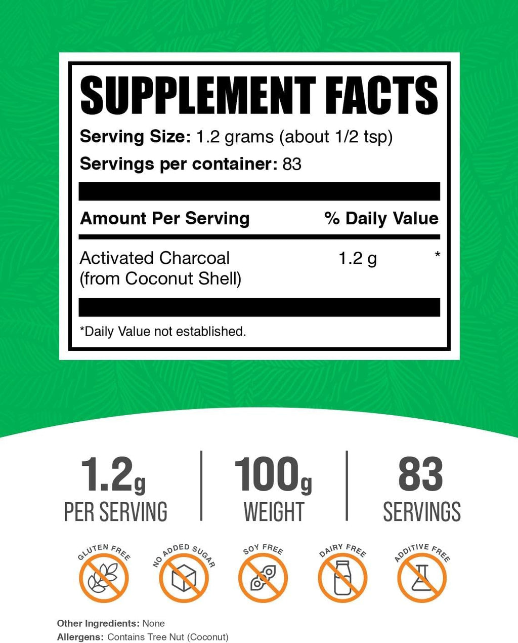 BulkSupplements.com Activated Charcoal Powder - from Coconut Charcoal, for Teeth Whitening - Vegan & Gluten Free, 1.2g per Serving, 100g (3.5 oz) (Pack of 1)