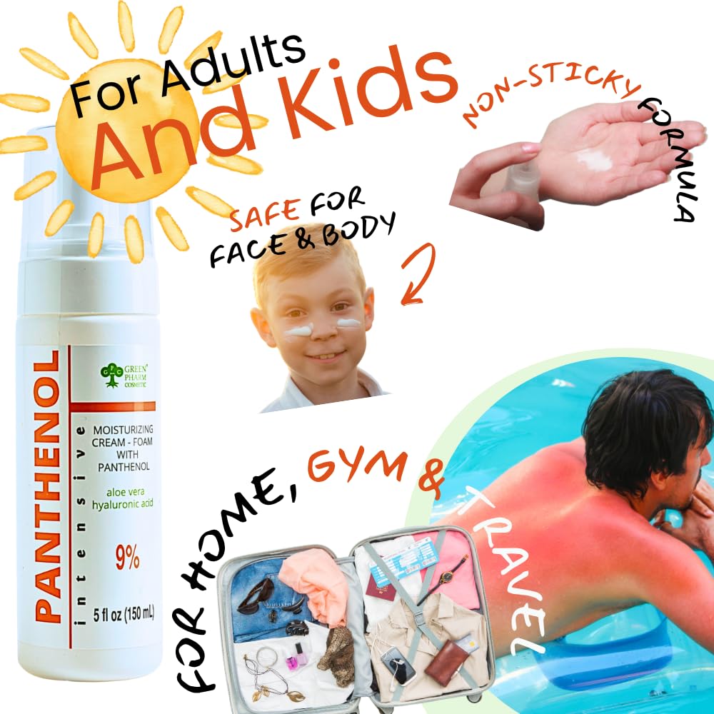 9% Panthenol Foam Spray, Vitamin B5 + Deep Moisturizing Hyaluronic Acid After Sun Care, After Tattoo Care, Hair Transplant & Baby Rash Relief, 3.4 Oz / 100 ml (Foam, 150 Ml)