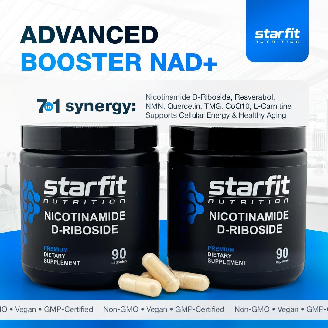 STARFIT - Nicotinamide D-Riboside, Booster NAD+, Energy & Focus Supplement, Anti-Aging Cellular Support, 90 Capsules