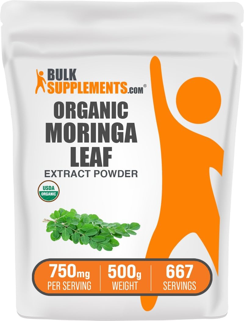 BulkSupplements.com Organic Moringa Extract Powder - Superfood Supplement, from Moringa Oleifera - Vegan & Gluten Free, 750mg per Serving, 500g (1.1 lbs) (Pack of 1)