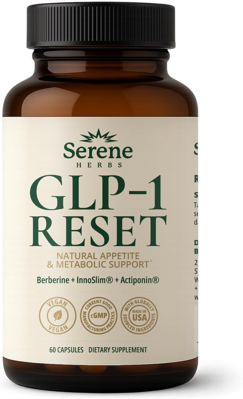 Serene Herbs GLP-1 Supplement for Women & Men - Hunger & Metabolism Support with Berberine, InnoSlim, Actiponin - Natural GLP1 Booster to Support Appetite, Digestion & Gut Health - Vegan - 60 Capsules