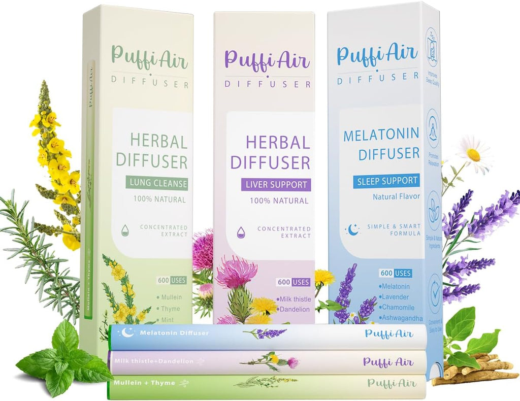 Herbal Diffuser Trio with Mullein, Milk Thistle, Lavender & More 丨Urban Wellness Trilogy for Lung Defense, Liver Balance & Nerve Relief - 600 Uses Per Stick