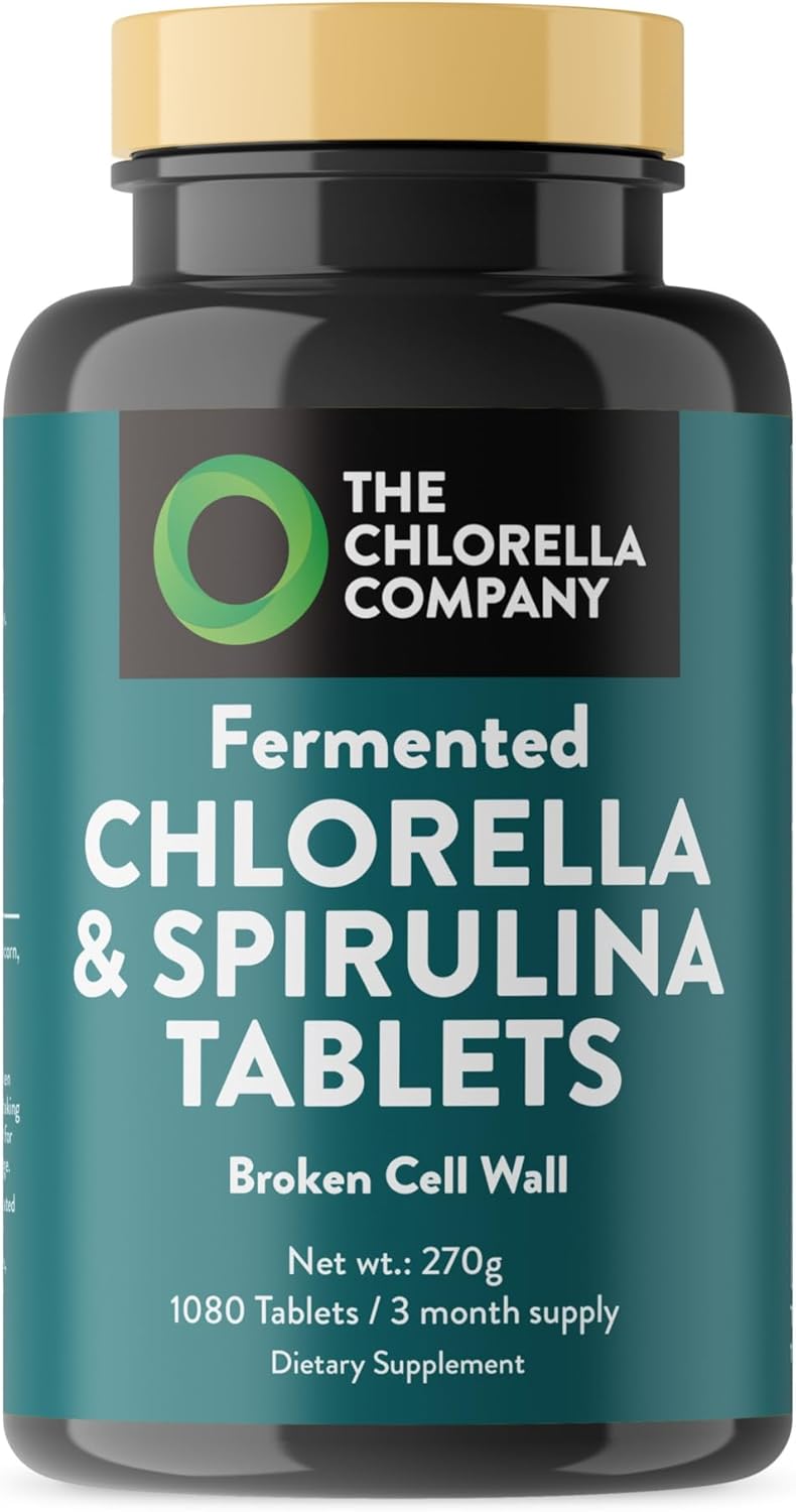 Fermented Chlorella & Spirulina Tablets, 1350 Tablets (3 Month Supply) Broken Cell Wall for Nutrient Absorption, Vegan Superfood for Detox & Energy, Algae Supplement, Non-GMO