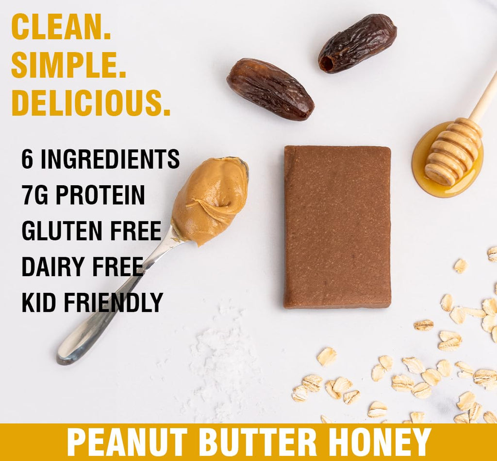 KiZE Energy Bars - Peanut Butter Honey - 30-Count - Gluten Free, Dairy Free, Non-GMO, and High Protein Meal Replacement Energy Bars, Clean and Simple Food Ingredients - 7g High Protein Snacks (30 Count)