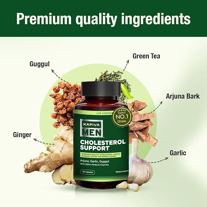 Kapiva Cholesterol Lowering & Heart Health Supplement | Plant Sterols, Niacin, Arjuna, Garlic & Guggul | Natural Herbal Vitamins for Healthy Cholesterol Support | 120 Capsules
