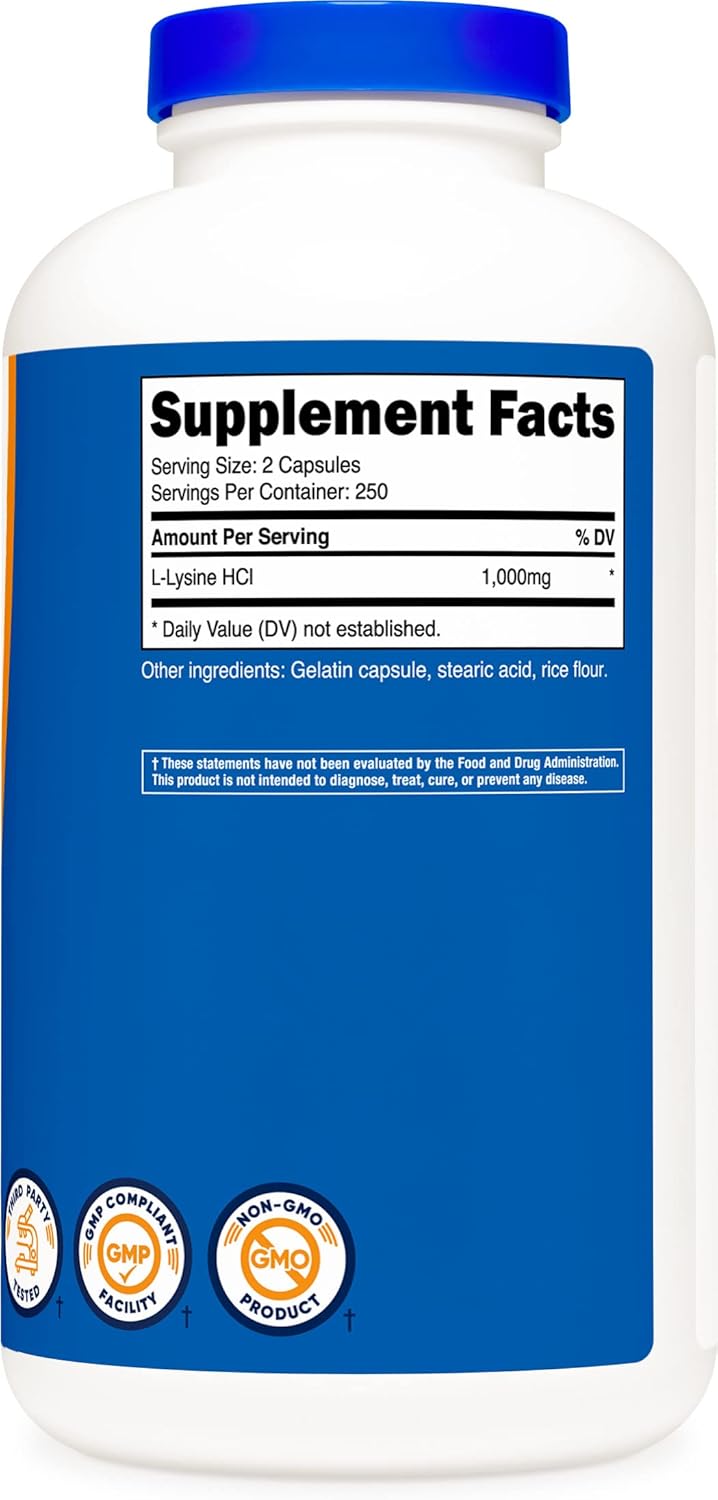 Nutricost L-Lysine 500mg (1000mg Serving), 500 Capsules (2 Bottles)
