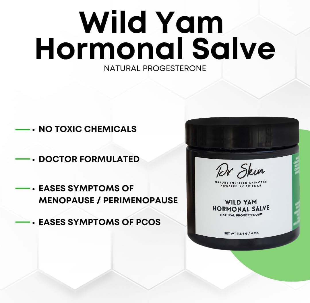 Dr. Skin Wild Yam Cream for Hormone Balance 4oz | 100% Organic Natural Menopause & Perimenopause Support, Herbal Yam Cream for Women PMS, Hot Flashes, Mood Swings, Night Sweats, Cramps Relief