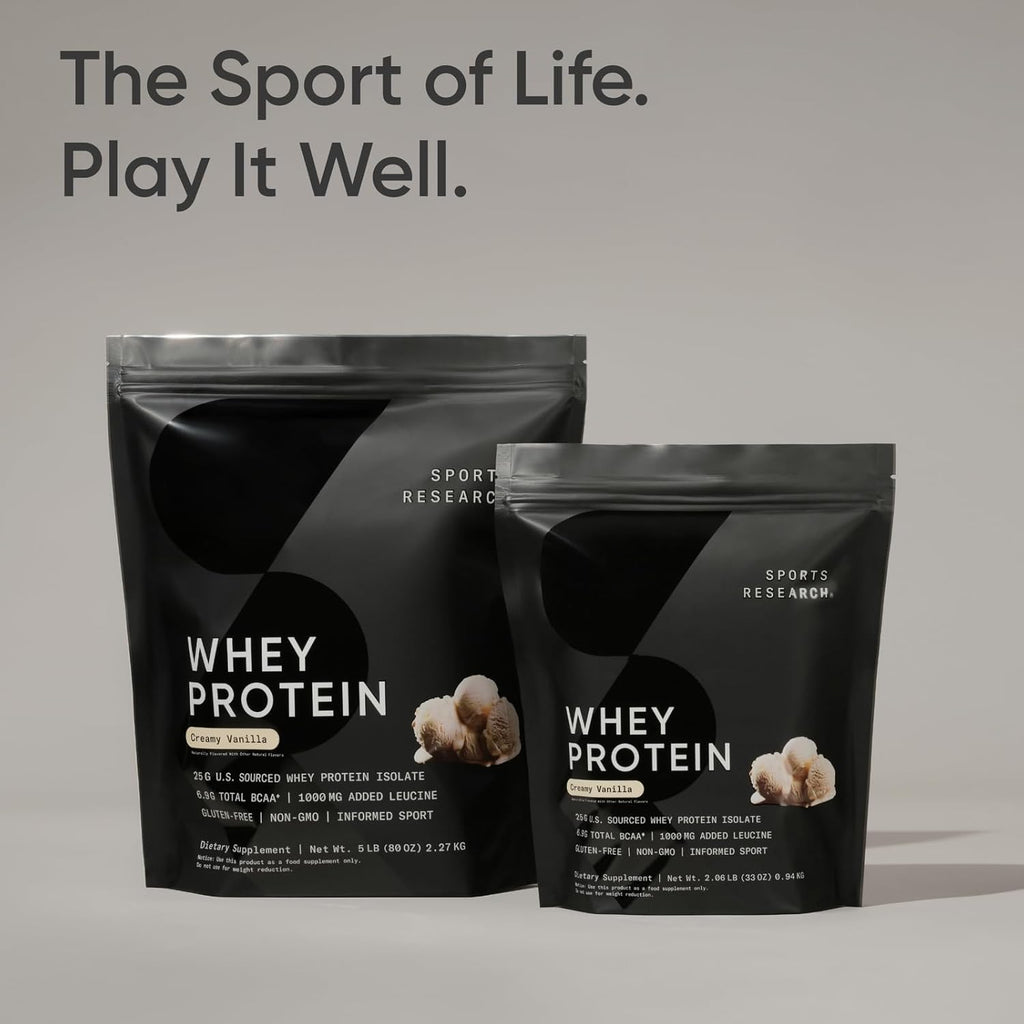 Sports Research Whey Protein Isolate - Sports Nutrition Protein Powder 25g per Serving - 2.1lb Bag Whey Protein - Vanilla Flavor - Bulk Protein Powder, 26 Servings
