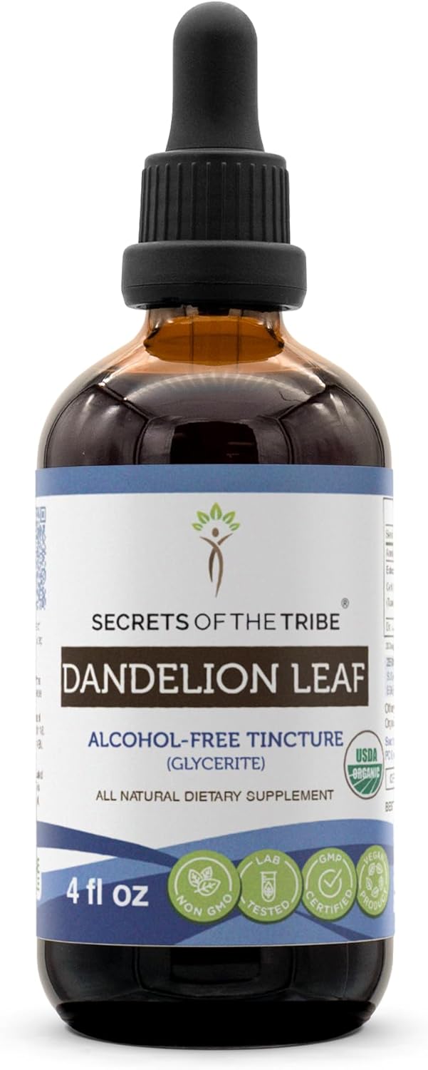 Secrets of the Tribe Dandelion Leaf USDA Organic | Alcohol-Free Extract, High-Potency Herbal Drops, Digestive System | Made from 100% Certified Organic Taraxacum Officinale Dried Leaf 4 oz