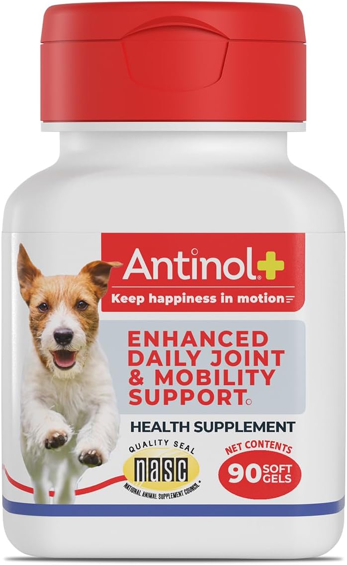 Antinol Plus, Mobility, Hip, and Joint Supplement for Dogs, Green-Lipped Mussels and Krill Oil - Dog Joint Supplement, Better and Faster Than Glucosamine and Chondroitin, 90 Soft Gels