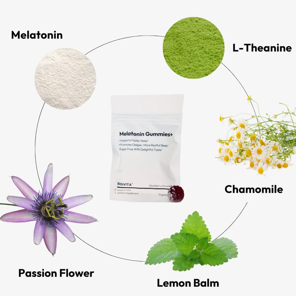 BIGVITA Melatonin Gummies+ | Natural Sleep Support with L-Theanine, Chamomile & Botanicals, Rest & Recharge