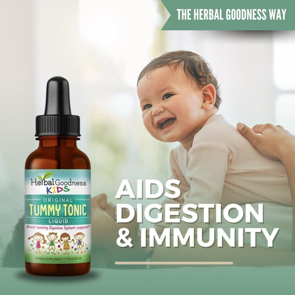 Kids Tummy Support Tonic Liquid Extract, Tasty Digestive System Support Supplement for Kids -1oz - Herbal Goodness