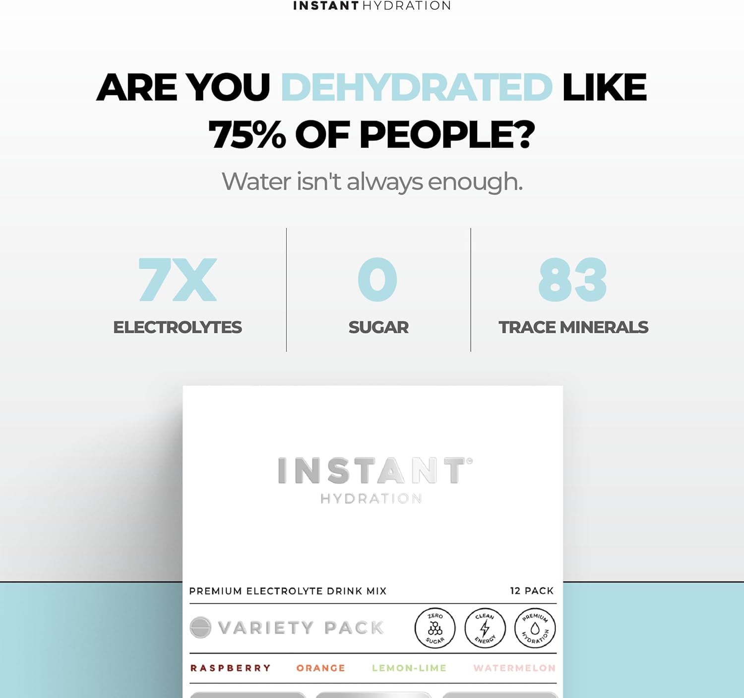 Instant Hydration Electrolytes Powder Packets - Variety Pack - Zero Sugar - Keto, Vegan, Gluten-Free, Non-GMO - Boost Recovery, Brain Function, Muscle & Tissue Health - 12 Sticks