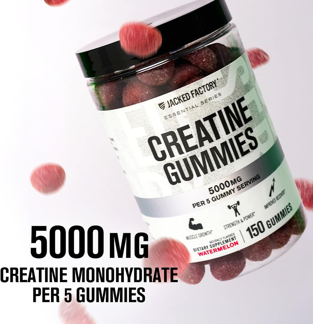 Jacked Factory Creatine Monohydrate Gummies 5g Daily Dose (1g per Gummy) - Creatine Gummy for Men and Women, Vegan-Friendly, Travel-Friendly, Third-Party Tested - 150 Gummies, Watermelon