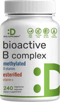 Bioactive Vitamin B Complex, 240 Veggie Capsules - Methylated Multivitamin B Complex & Esterified Vitamin C – High Potency & Easy Absorption – Immune, Energy, & Metabolism Supplement – Non-GMO