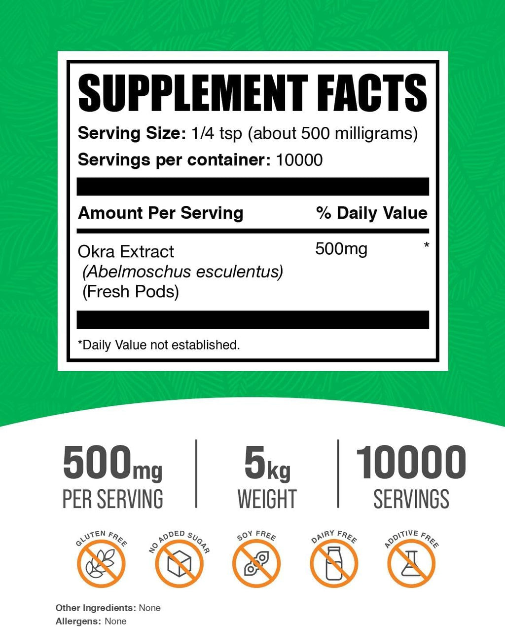 BulkSupplements.com Okra Extract Powder - Okra Supplement, Okra Powder, Herbal Extract Supplement - Vegan & Gluten Free, 500mg per Serving, 5kg (11 lbs) (Pack of 5)