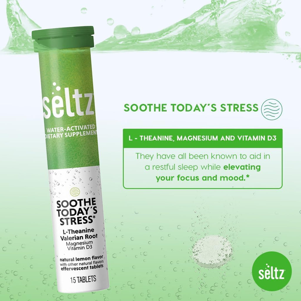 Seltz Lift Your Mood and Soothe Today's Stress Vitamin Effervescent Drinks with L-Theaninine, L-Tryptophan, Saffron, Vitamin D3 and More!