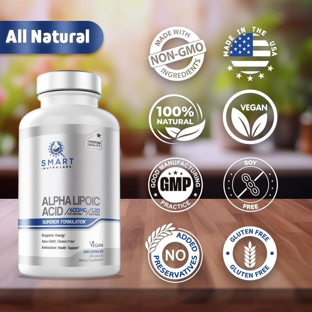 Alpha Lipoic Acid 600mg Per Serving, 240 Vegan Capsules- Gluten Free, Pure Non-GMO ALA- Supports Energy & Anti Oxidant