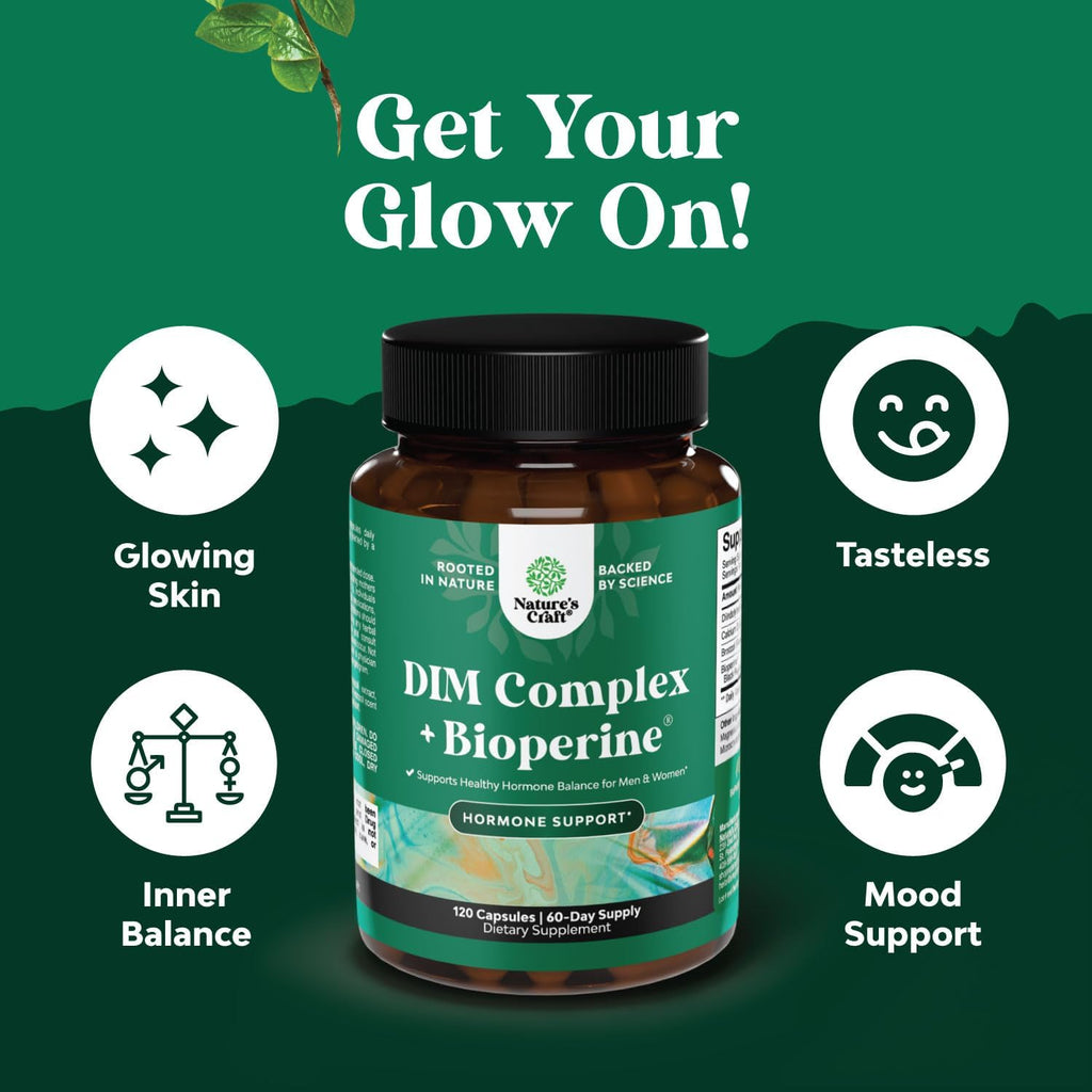 Extra Strength DIM Supplement for Men & Women - DIM + Bioperine Complex for Hormone Balance - Diindolylmethane with Calcium D-Glucarate & Broccoli Florets for Radiant Skin & Mood Support - 120 Count