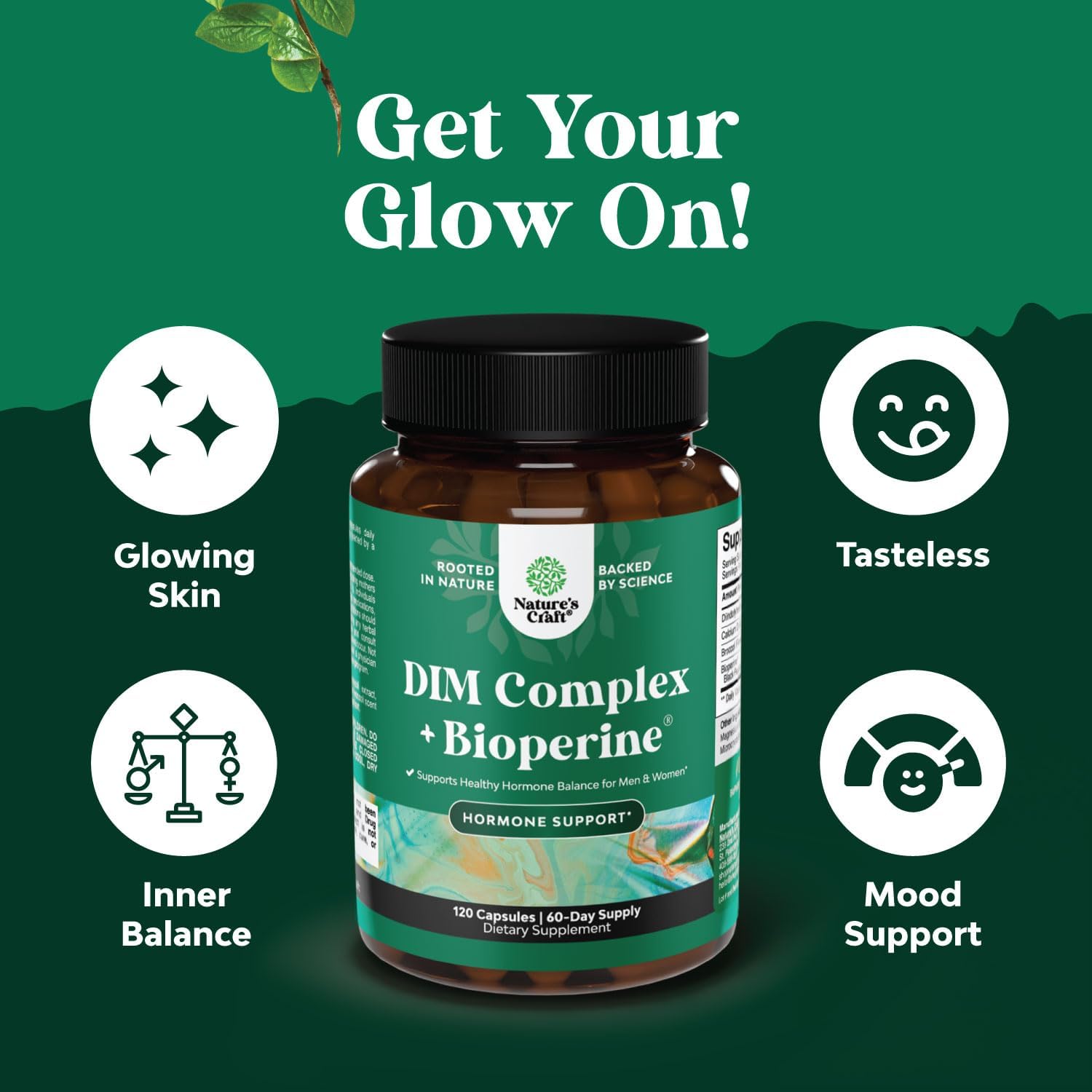 Extra Strength DIM Supplement for Men & Women - DIM + Bioperine Complex for Hormone Balance - Diindolylmethane with Calcium D-Glucarate & Broccoli Florets for Radiant Skin & Mood Support - 120 Count