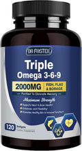 Triple Omega 3-6-9 Fish Oil 2000mg with Vitamin E - EPA & DHA Fatty Acids Supplement - Supports Heart, Brain, Eye, Skin & Immune Health - Includes Flaxseed & Borage, Non-GMO, 120 Softgels