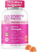 SmartyPants Teen Girl Multivitamin Gummies - Improved Formula: Omega 3 (DHA/EPA), Vitamin C, D3, B12, Vitamin A, K & Zinc, Biotin to Support Hair, Skin & Nails, Gluten Free, 60 Count (30 Day Supply)