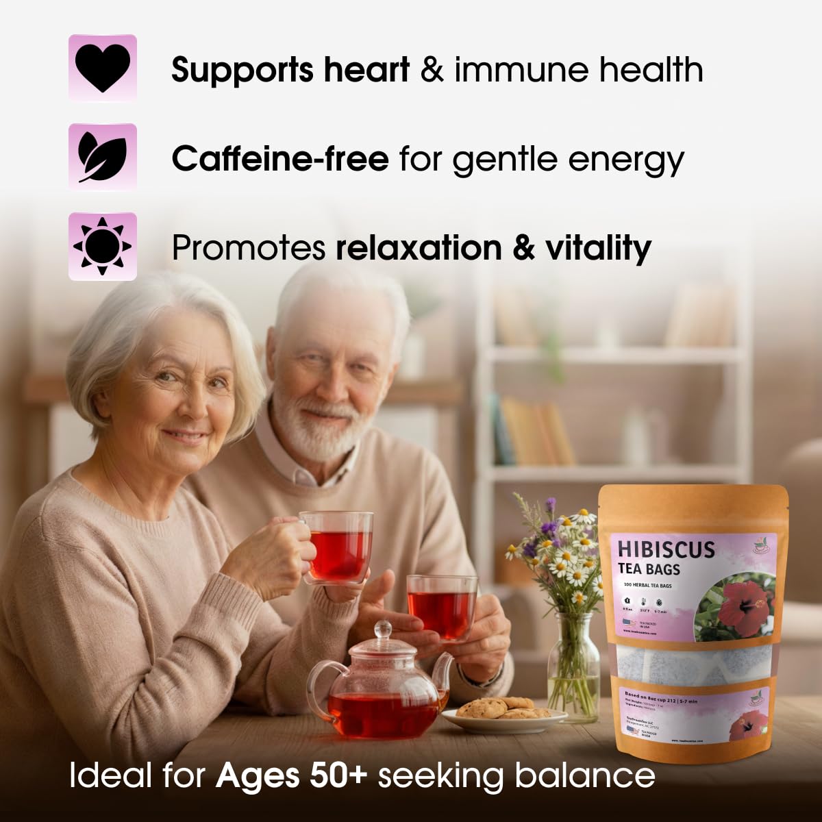 TeaDreamTea Hibiscus Tea Bags | 100 Bleach-Free Tea Bags | Caffeine Free | Dried Hibiscus Flowers | Hibiscus Flower Tea | Dried Flower Tea | Brew Hot or Iced |Herbal Hibiscus Tea