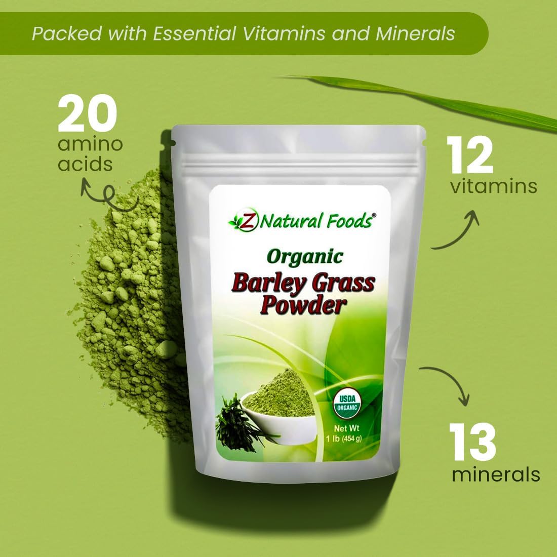 Z Natural Foods Organic Barley Grass Powder - USDA Organic Whole Food Green Blend for Energy Boost, Detox & pH Balance with Amino Acids, Minerals - Antioxidant Mix for Juice, Water, Smoothies, 5 lbs