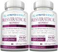 Approved Science® Resveratrol - 1000 mg of Trans Resveratrol - 250 mg of Polyphenol - 98% Purity Level - Includes Bioperine® - 380 Vegan Friendly Capsules - 2 Bottles
